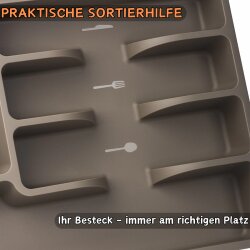 ENGELLAND Besteckkasten Beige mit 6 Fächern – BPA-freier Kunststoff, passt in Standard-Schubladen, spülmaschinenfest, Farbe Beige