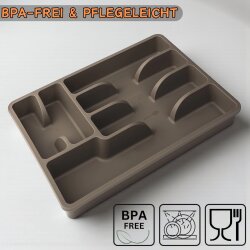 ENGELLAND Besteckkasten Beige mit 6 Fächern – BPA-freier Kunststoff, passt in Standard-Schubladen, spülmaschinenfest, Farbe Beige