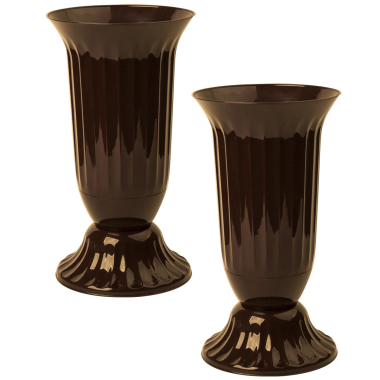 2x Außen Vase Garten Grab rund robuster Kunststoff mit abnehmbarem Stand Fuß