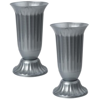 2er Set Außen-Vasen in Grau – wetterfest, bruchsicher & BPA-frei mit abnehmbarem Stand Fuß – 29 cm hoch, 26 cm tief, ideal für Garten oder Grab