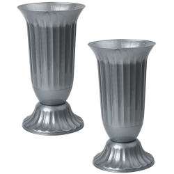 2x Außen Vase Garten Grab rund robuster Kunststoff mit abnehmbarem Stand Fuß