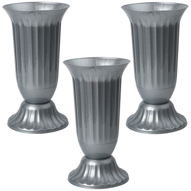 3x Außen Vase Garten Grab rund robuster Kunststoff mit abnehmbarem Stand Fuß