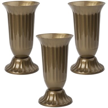 3er Set Außen-Vasen in Gold – wetterfest, bruchsicher & BPA-frei mit abnehmbarem Stand Fuß – 29 cm hoch, 26 cm tief, ideal für Garten oder Grab