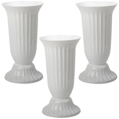3x Au&szlig;en Vase Garten Grab rund robuster Kunststoff mit abnehmbarem Stand Fu&szlig;