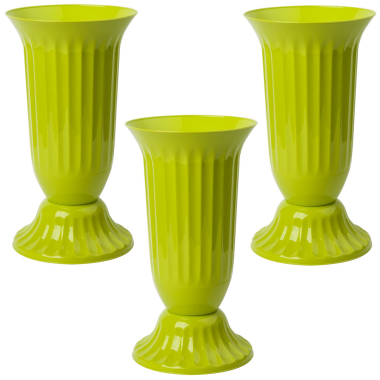 3x Außen Vase Garten Grab rund robuster Kunststoff mit abnehmbarem Stand Fuß