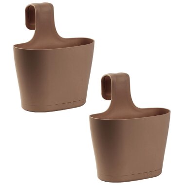 2er Set Balkon-Blumenkasten oval 2,8 l Braun – Hängende Pflanzkästen mit Wasserspeicher & stabilem Bügel, frostsicher & wetterfest