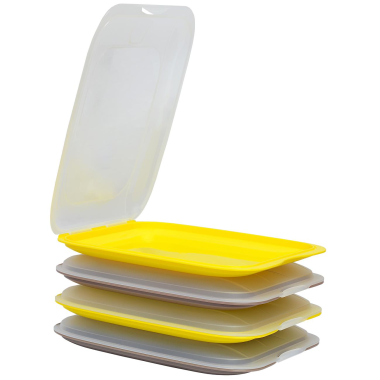 4er Set Braun Gelb stapelbare Aufschnittbox Frischhaltedose Wurst Aufschnittdose