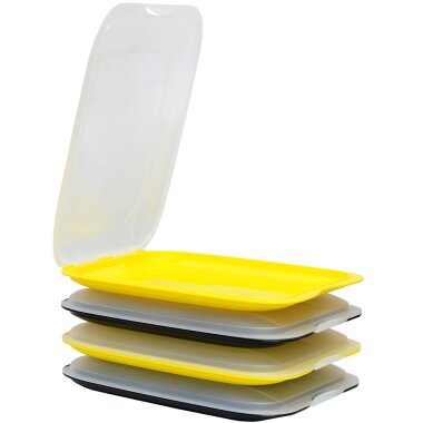 ENGELLAND 4er Set Aufschnittbox 2 Farben Mix Gelb Schwarz – stapelbare Frischhaltedosen 25×17×3,3 cm, BPA frei, mikrowellen  & gefriergeeignet für Wurst & Käse