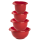 1x Backschüsseln Rührschüssel Quirltopf Salatschüssel stapelbar rutschfest Silikonfüße Einhandgriff Ausgießer Kunststoff 4er-Set Rot