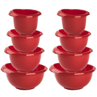 ENGELLAND 2 x 4er Set Backschüsseln Rot – Robuste Rührschüsseln aus BPA-freiem Kunststoff, stapelbar, spülmaschinenfest für Küche & Backen