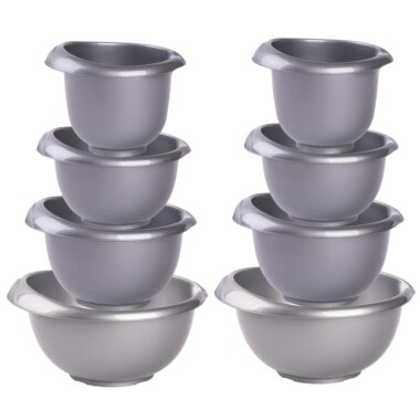 ENGELLAND 2 x 4er Set Backschüsseln Anthrazit – Robuste Rührschüsseln aus BPA-freiem Kunststoff, stapelbar, spülmaschinenfest für Küche & Backen