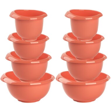 ENGELLAND 2x 4-teiliges Back- & Rührschüsseln-Set Lachs, 8 stapelbare Schüsseln, BPA-frei, 1,7–5 L, Anti-Rutsch, Ausgusslippe, spülmaschinenfest
