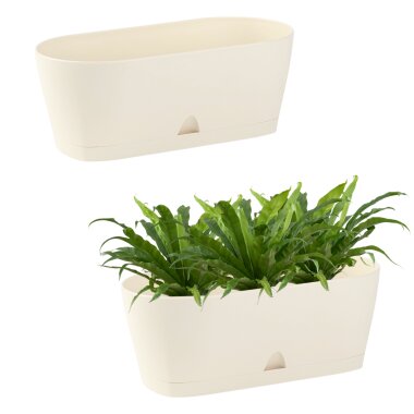 2x Ovaler Blumenkasten Beige mit Wasserauffangschale für Balkon & Garten