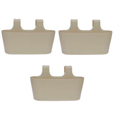 3er-Set Ovaler Blumenkasten in Sand – Hängend mit Wasserspeicher für Balkon & Garten – Frost- und UV-beständig