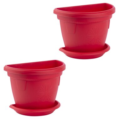 2er Set hängende Pflanzkübel 2,4 L Rot – wetterfeste Wand-Blumentöpfe mit Untersetzer
