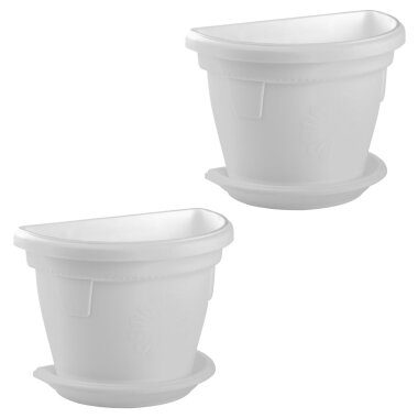 2er Set hängende Pflanzkübel 2,4 L Weiß mit Untersetzer – wetterfest & robust für Balkon
