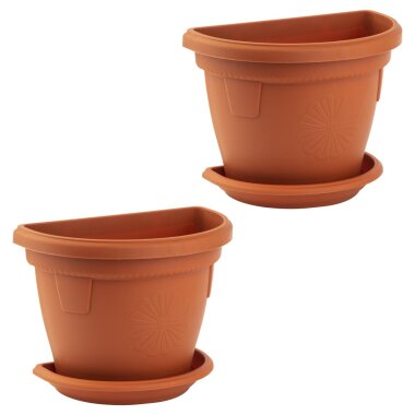 2er Set hängende Pflanzkübel 2,4 L terrakottafarben mit Untersetzer – wetterfest & robust für Balkon & Garten
