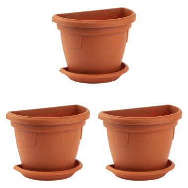 3er Set hängende Pflanzkübel 2,4 L Terrakotta mit Untersetzer – wetterfest & robust für Balkon