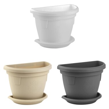 3er Set Pflanzkübel 24L mit Untersetzer zum Hängen – widerstandsfähige Kunststoff-Blumentöpfe für Balkon & Wand in Beige, Weiß und Anthrazit