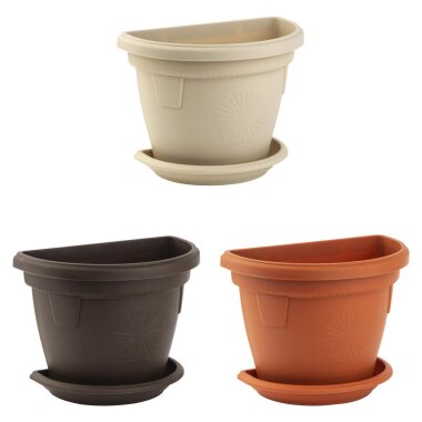 3er Set Pflanzkübel 24L mit Untersetzer zum Hängen – wetterfeste Kunststoff-Blumentöpfe für Balkon & Wand in Anthrazit, Rotbraun und Beige