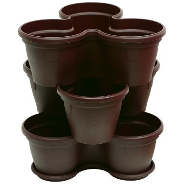 3er Set Blumentöpfe Braun – stapelbar mit Untersetzer für Balkon & Garten