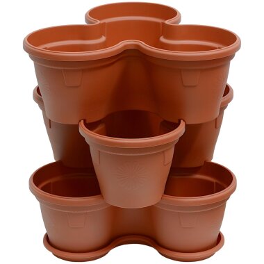 3er Set Blumentöpfe Terrakotta – stapelbare Säulentöpfe für Balkon, Garten & Terrasse