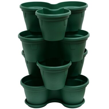 4er Set Blumentöpfe Moosgrün – stapelbare Pflanztürme für Balkon, Garten & Terrasse