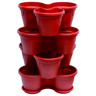 4er Set Blumentöpfe Rot – stapelbare Pflanztürme für Balkon, Garten & Terrasse