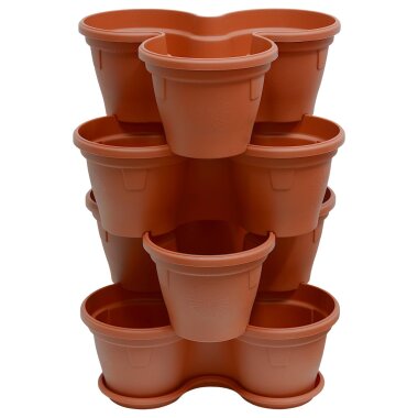 4er Set Blumentöpfe Terrakotta – stapelbare Pflanztürme für Balkon, Garten & Terrasse
