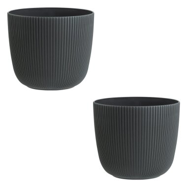 2er-Set ENGELLAND Blumentopf Ø25 cm Anthrazit – rund, wetterfest mit Drainagesystem für Garten & Innen