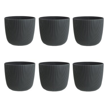 ENGELLAND 6er-Set Blumentöpfe Ø 12 cm Anthrazit – wetterfest mit integriertem Drainagesystem