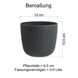 6x anthrazit Engelland moderner Blumentopf mit Drainagesystem Pflanztopf-K&uuml;bel widerstandsf&auml;hig rund wetterfest Kunststoff &Oslash; 12 cm