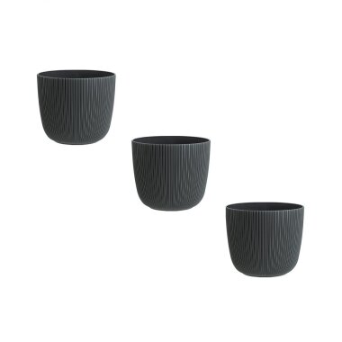 Engelland Blumentöpfe 3er-Set Ø 10 cm Anthrazit mit integriertem Drainagesystem – wetterfeste Kunststoff-Pflanztöpfe