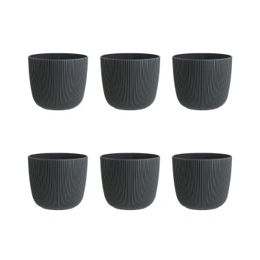 6er-Set ENGELLAND Blumentöpfe Ø10 cm Anthrazit – wetterfest, Kunststoff mit integriertem Drainagesystem