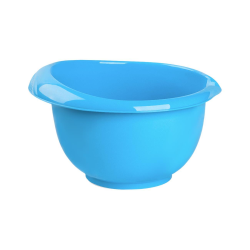 1x blau Back-/Rührschüssel mit zweigeteiltem Deckel Quirltopf Salatschüssel rutschfest Silikonfüße Einhandgriff Ausgießer Kunststoff