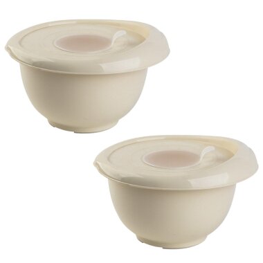 Engelland 2er-Set Rührschüsseln 3 L Beige mit Deckel, Silikonfüßen & Ausgießer