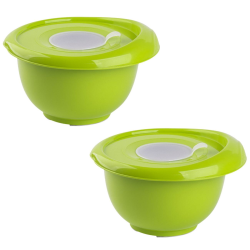 2x grün Back-/Rührschüssel mit zweigeteiltem Deckel Quirltopf Salatschüssel rutschfest Silikonfüße Einhandgriff Ausgießer Kunststoff