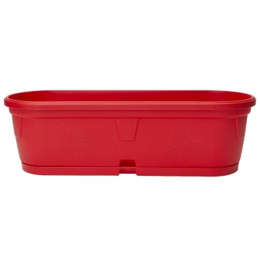 Wetterfester Pflanzkübel 50 cm rot – Länglicher Blumenkasten mit Wasserauffangschale, ideal für Balkon, Terrasse & Tischdekoration