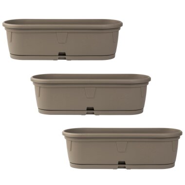 3er-Set Pflanzkübel 50 cm Hellbraun – Wetterfester, ovaler Blumenkasten mit Wasserspeicher für Balkon, Terrasse und Innenbereich