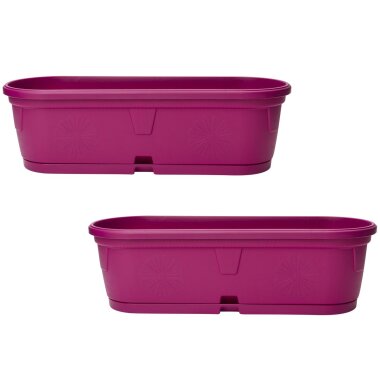 2er-Set Pflanzkübel 50 cm Lila – wetterfester, ovaler Blumenkasten mit Wasserspeicher für Balkon, Terrasse und Innenbereich