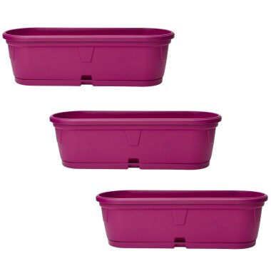 3er-Set Pflanzkübel 50 cm Lila – Wetterfester, ovaler Blumenkasten mit Wasserspeicher für Balkon, Terrasse und Innenbereich