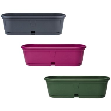 3er Set ovaler Pflanzkübel 50 cm – wetterfest & dekorativ für Balkon & Garten (Lila/Anthrazit/Moosgrün)