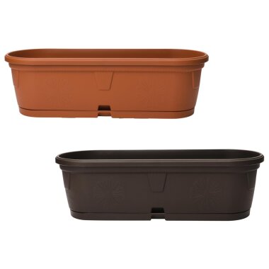 2er Set ovaler Pflanzkübel 50 cm – wetterfest & stapelbar für Balkon, Terrasse und Garten (Braun/Terrakotta)