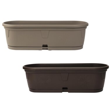 2er Set ovaler Pflanzkübel 50 cm – wetterfest & stapelbar für Balkon, Terrasse und Garten (Hellbraun/Braun)