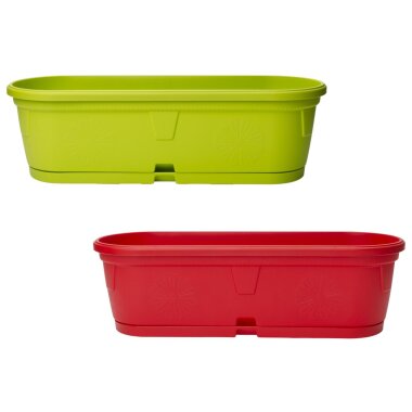 2er Set ovaler Pflanzkübel 50 cm – wetterfest & stapelbar für Balkon, Terrasse und Garten (Hellgrün/Rot)