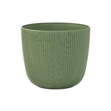 Engelland Blumentopf Ø 18 cm – Moosgrün, modern gerillt, wetterfest mit Drainagesystem (PP-Kunststoff)