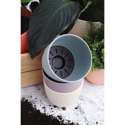 6x moosgrün Engelland moderner Blumentopf mit Drainagesystem Pflanztopf-Kübel widerstandsfähig rund wetterfest Kunststoff Ø 18 cm