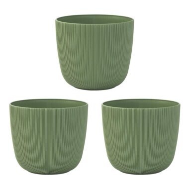 Engelland 3er-Set Blumentopf Ø 21 cm Moosgrün mit Drainagesystem – wetterfest