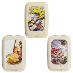 Stapelbares 3er Aufschnittbox Set Farbmix mit Motiv – 25 × 17 × 3,3 cm, BPA freier Kunststoff, Mikrowellen  & Gefriergeeignet