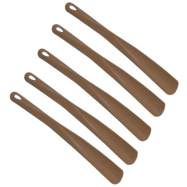 5er Set Schuhlöffel 34 cm Braun – robuste Kunststoff-Schuhanzieher mit Öse für Familie & Vielnutzer
